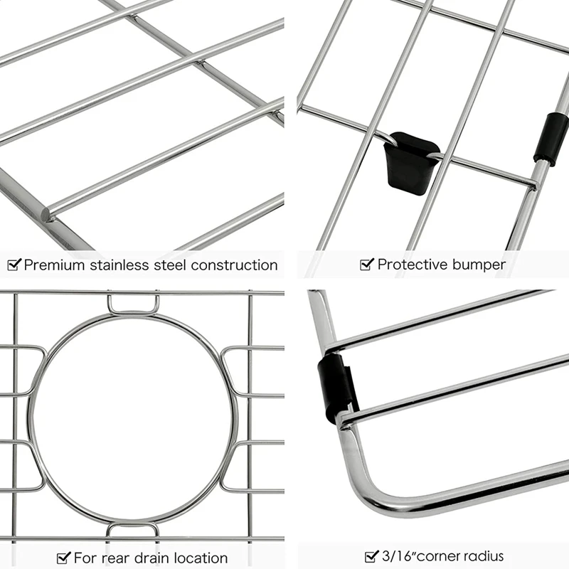 Grille d'évier de cuisine en acier inoxydable, grille astronomique, protecteurs d'évier, arrière, 1 pièce