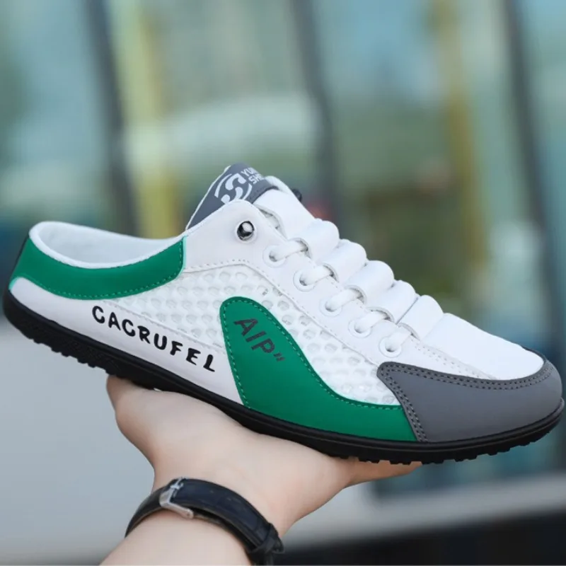 남성 신발, 남성용 여름 야외 신발, 캐주얼 비치 스니커즈, 속이 빈 운전 하프 슬리퍼, 간결한 컴포트 남성 슬리퍼