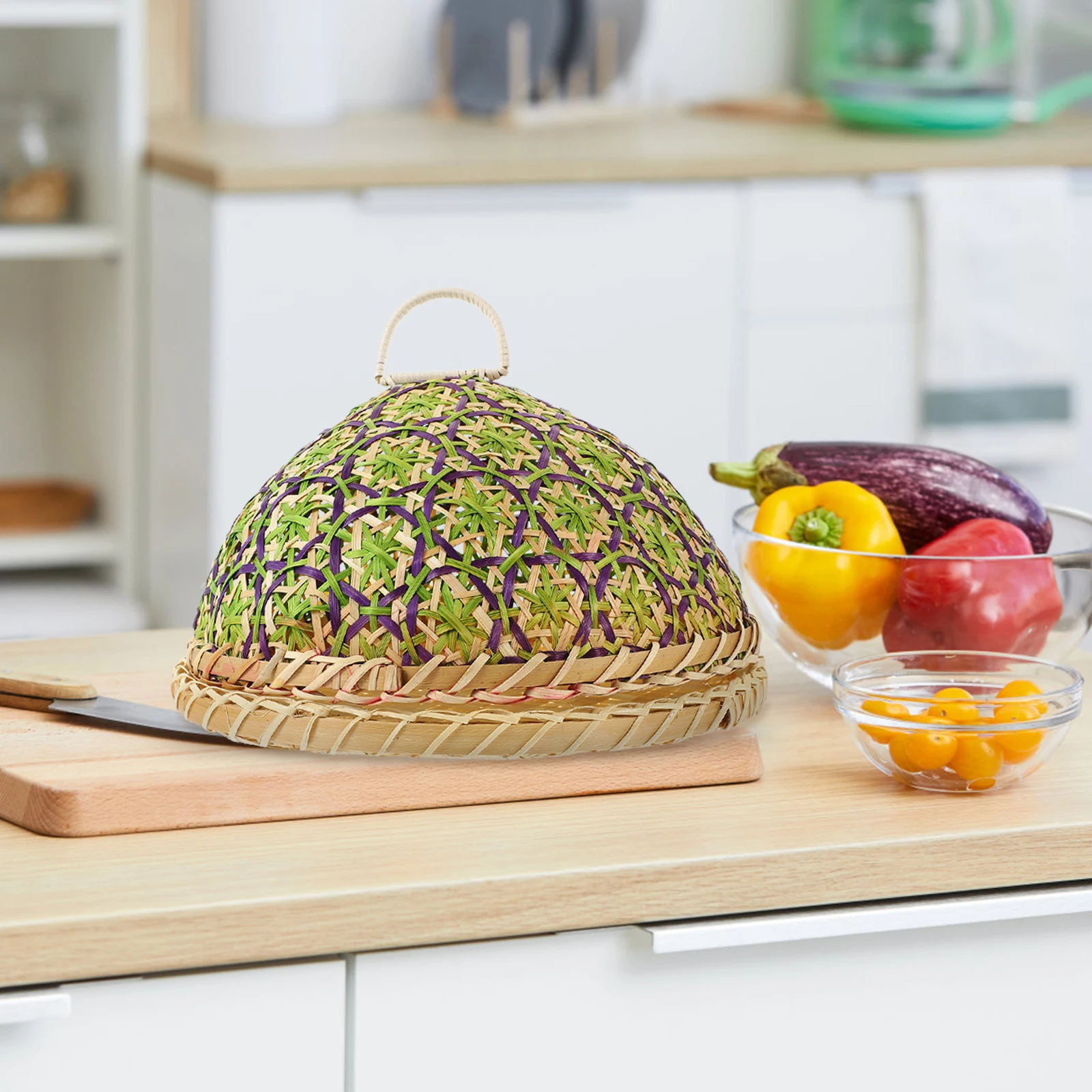 

Bamboo Woven Food Cover Large Size Dome Tent for Round Tray Multi Use Kitchen Restaurant Practical Smooth Hygienic