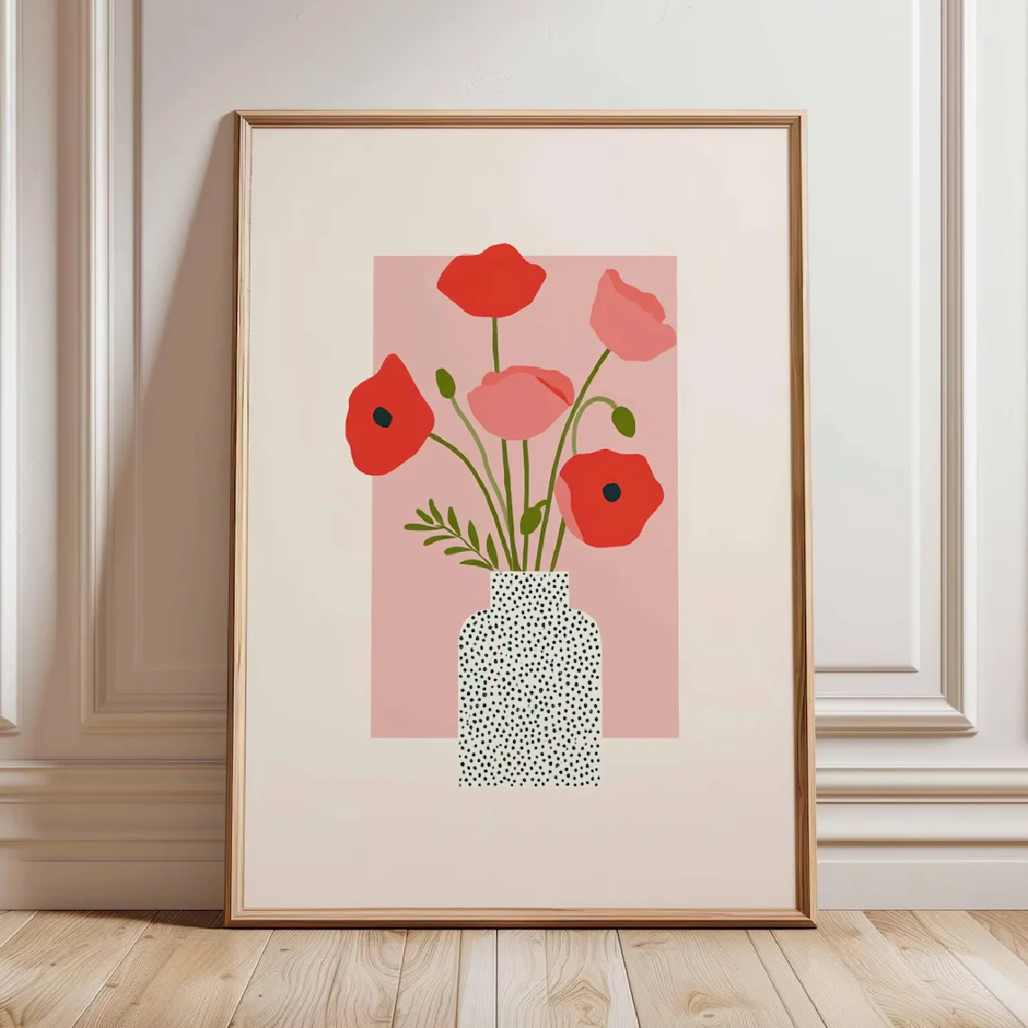 2D Flat, 2D Flat, 1pc Wall Decor, a Retro Poster Featuring Striking Poppy Flowers in Red And Pink, Canvas Artwork That Adds a