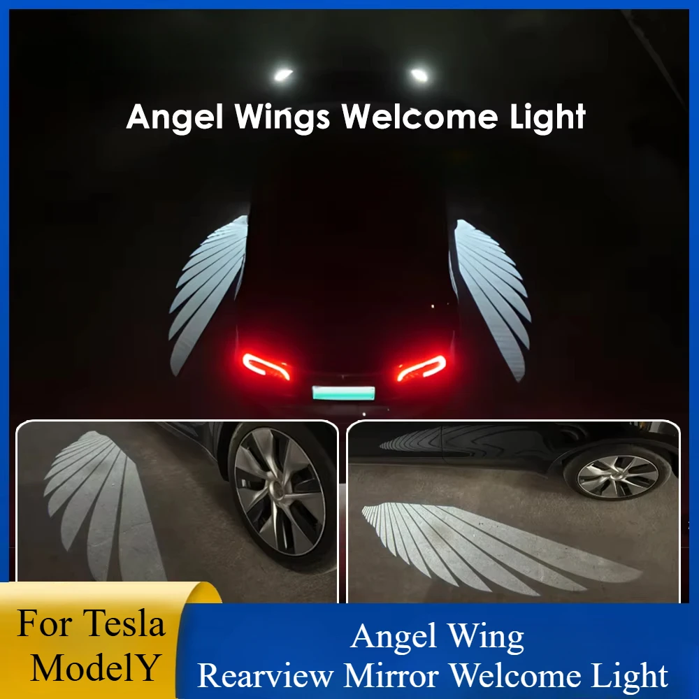 

VASTZ for Tesla Model Y Angel Wing LED Rearview Mirror Decorative Light Accessories Welcome Door Projection Lamp Ambient Light