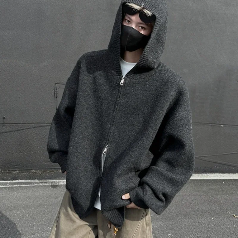Pull-over Zippered Hooded Sweater Men's Versatile Knitwear Jacket Autumn and Winter Cardigan for Men Knitted Sweater Men