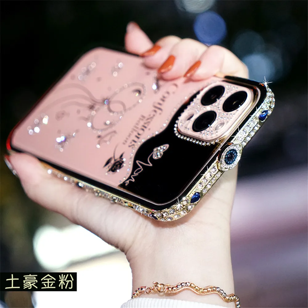 Hot! Crystal Diamond Glitter Rhinestone Metal Bumper For iPhone 11 12 13 14 15 Pro Max 12 13 Pro 14 Plus Case Cover