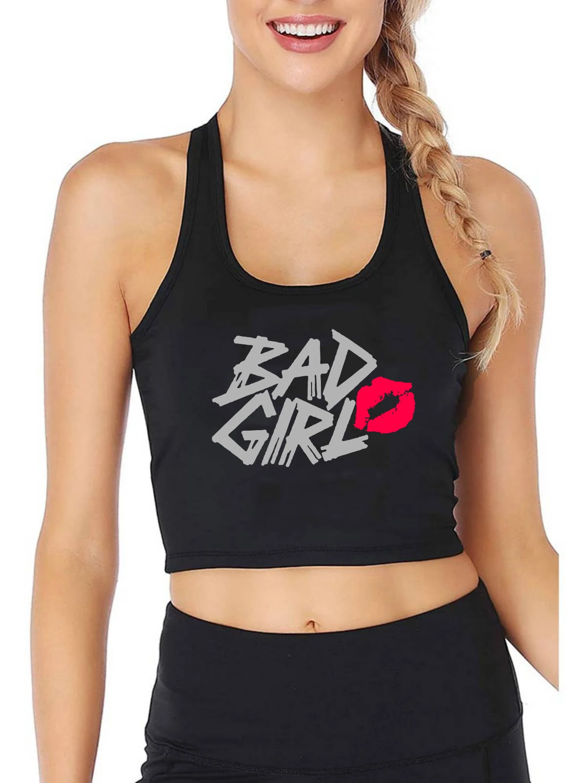 Bad Girl Red Lips Temptation Graphics Crop Top Hot Girl's Sexy Slim Fit Tank Tops Summer Fun Naughty Training Camisole