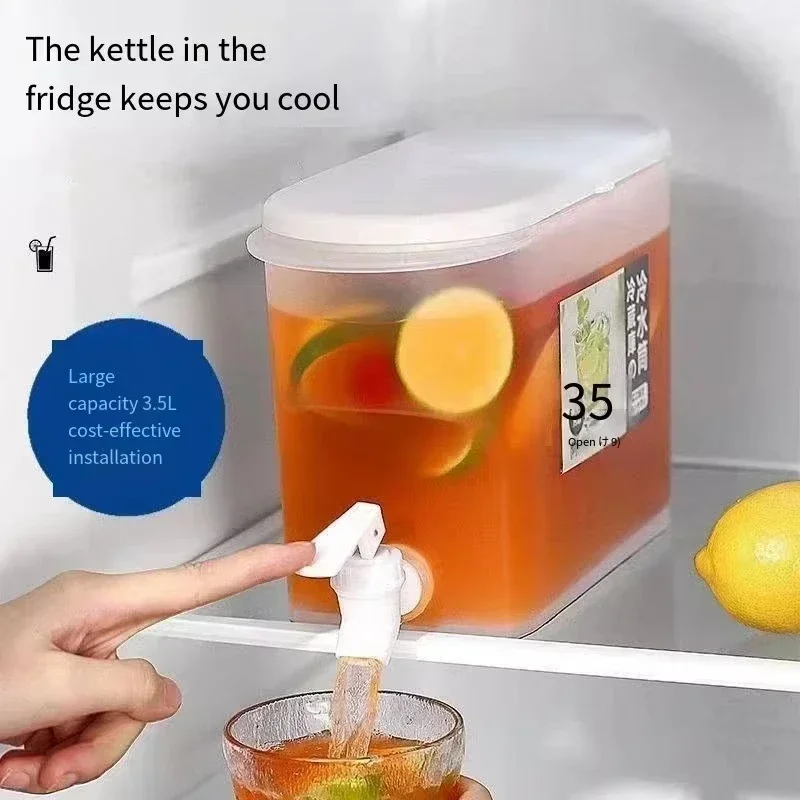

3.5/5L Beverage Dispenser Large Capacity with Spigot in Refrigerator Iced Dispenser Summer Drinkware for Daily Party Cold Kettle