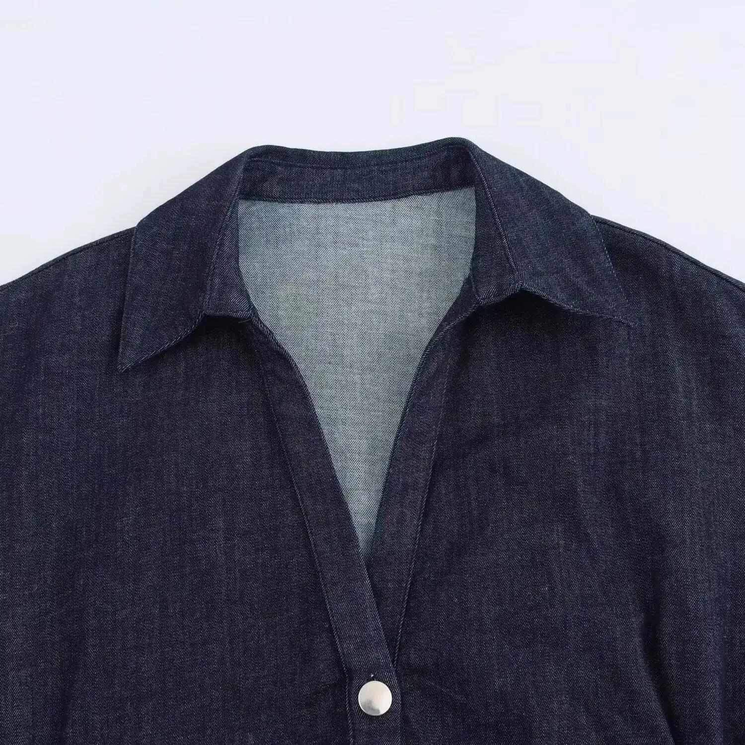 ETJ 2025 Traf Spring New 1975 Series Denim MIDI With Lapel Side Zipper Fashion Wrinkle Waist Slim Elegant Dress