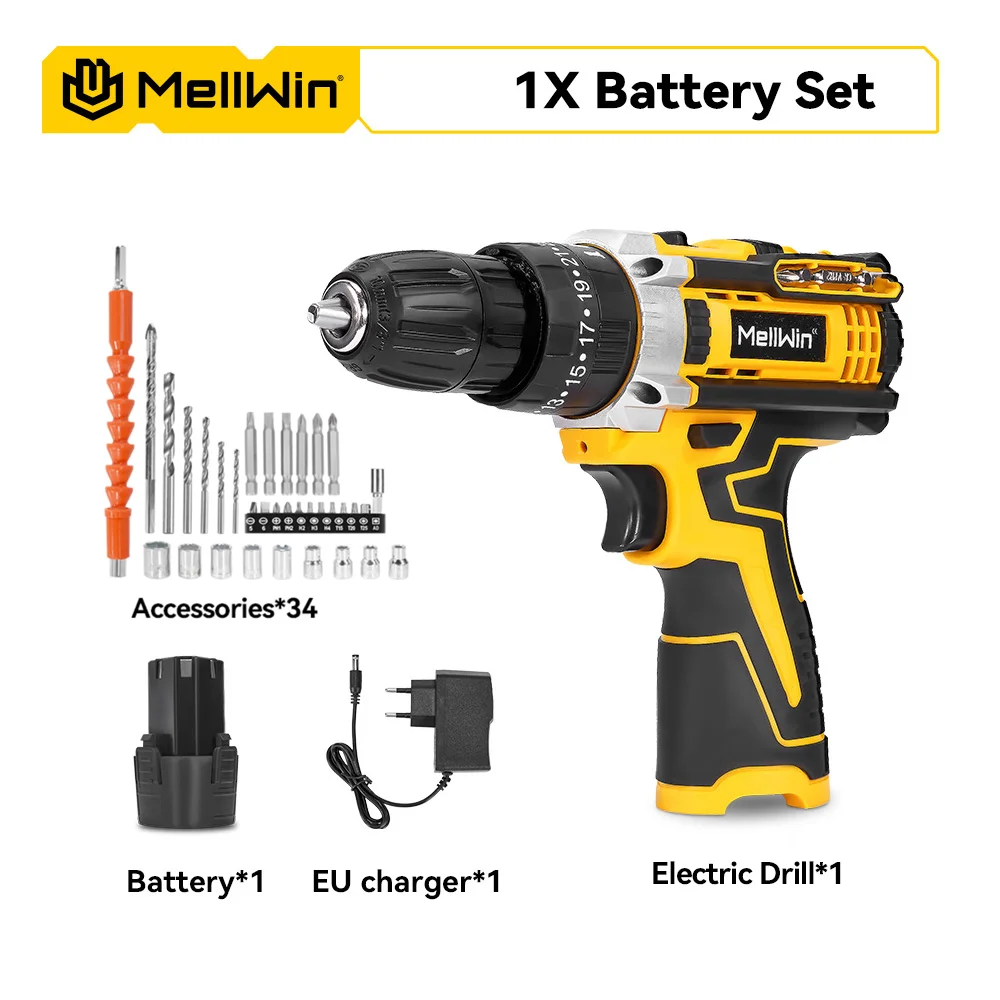 MELLWIN 25 + 3 Koppel Elektrische Klopboormachine Set Multifunctionele Draadloze Elektrische Schroevendraaier Power Tool Voor Makita 18V Batterij pin