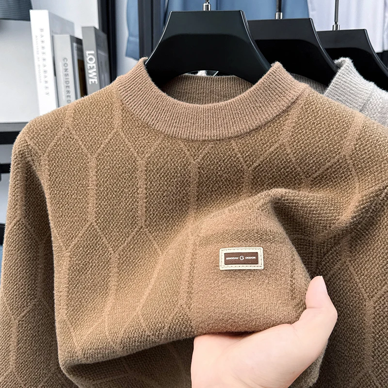 Maglione lavorato a maglia Maglione da uomo 2025 Nuovo outfit da papà a collo semi alto autunno e inverno per il calore