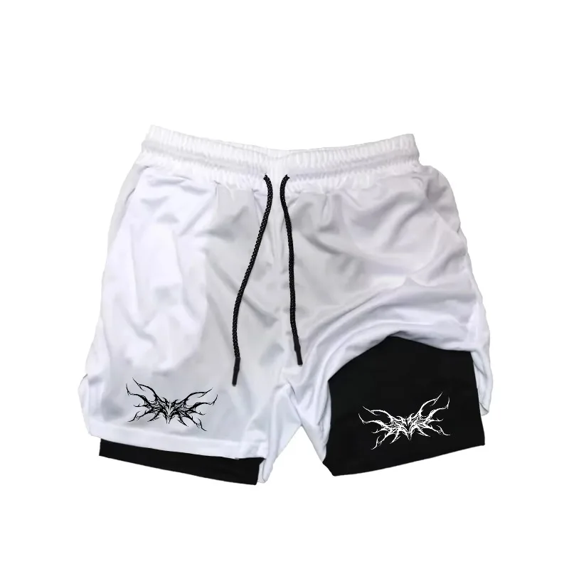

Anime Mens Shorts Sport 2 in 1 Gym Jogging Running Training Breathable Fitness Double Layer Hidden-PocketPants Short
