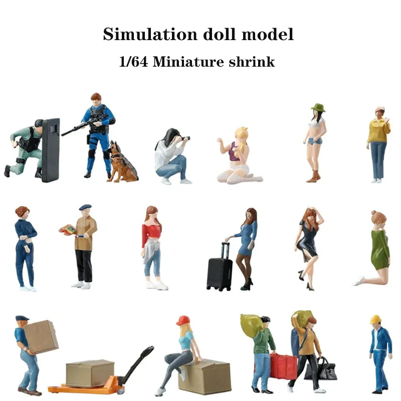 

1/64 Miniature Figure Female Male Role Mini Doll Model City Street Convenience Store Scene Car Parking Lot Scene Display Model