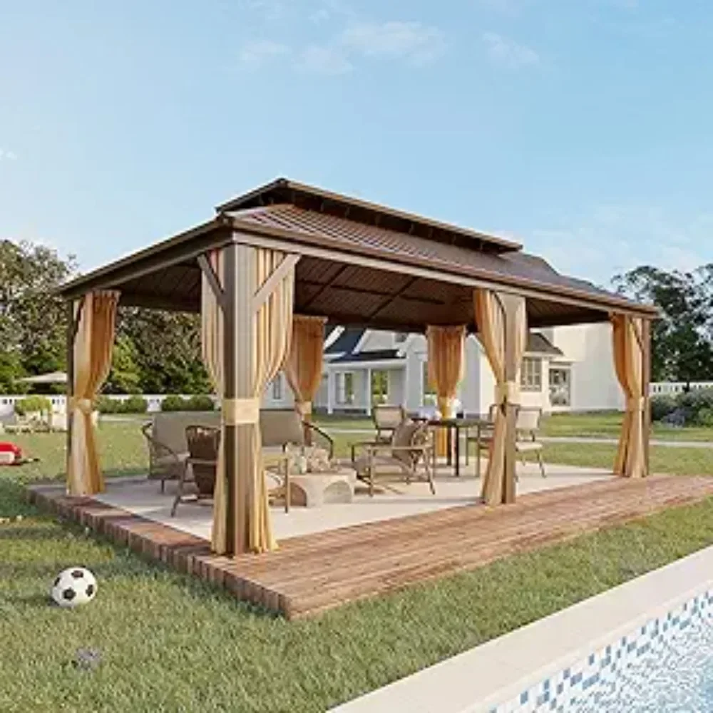 12' X 20'Hardtop Gazebo,Galvanized Steel Ventilation Double Roof Aluminum Frame,Outdoor Gazebo for Garden, Patio, Lawns, Parties