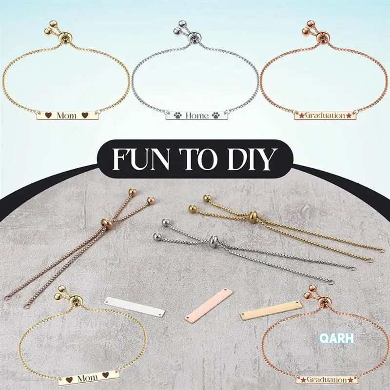 

Engravable Bracelets DIY Kit Including 10 Rectangle Blank Tag Pendants 10 Adjustable Slider Bracelets 30 Jump Rings