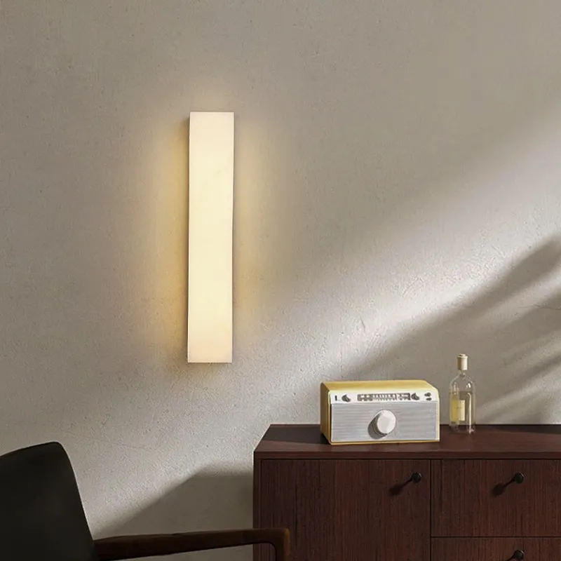Modern Linear Faux Alabaster High-end Wall Sconce Black Metal Frame Soft Glow LED Lamp For Bedroom Living Room Hallway Staircase