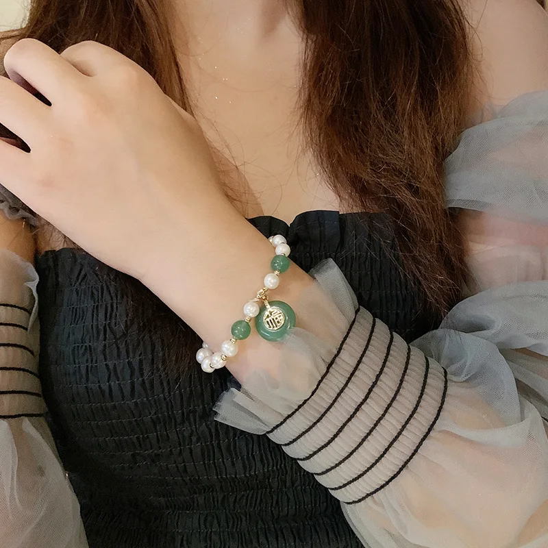 Original Glück Brief Natürliche Jade Stein & Süßwasser Perle 14K Gold Gefüllt Weibliche Schmuck Sets Für Frauen Halskette Armband – Detail 9