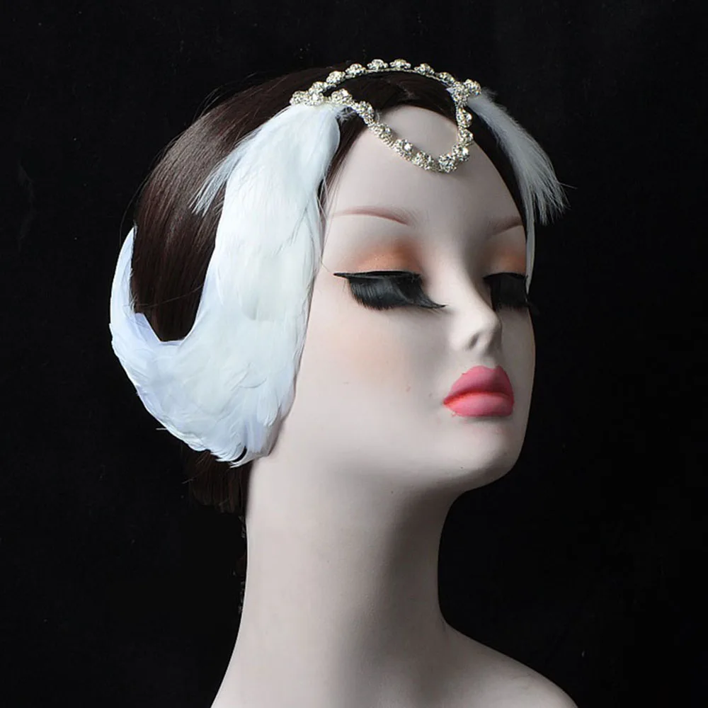 Swan Lake Ballet Feather Headpiece White Hair Feather Headband With Rhinestone, Ballet Princess Black Headdress Ballerina