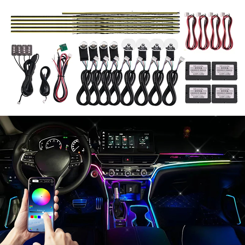 

Car Ambient Lighting RGB LED 64 Color Auto Universal Acrylic Fiber Optic Guide Light Strips Interior Decoration Atmosphere Lamp