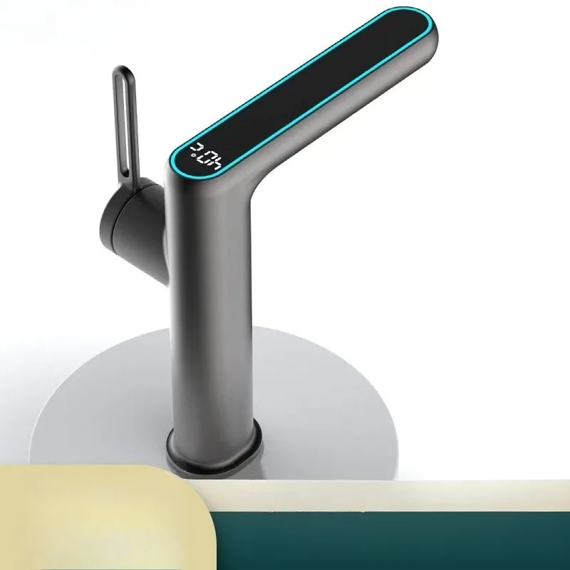 

Умывальник для ванной комнаты с интеллектуальным цифровым дисплеем, раковина на столешнице, смеситель для раковины с цифровым дисплеем холодного и горячего цвета с одним отверстием