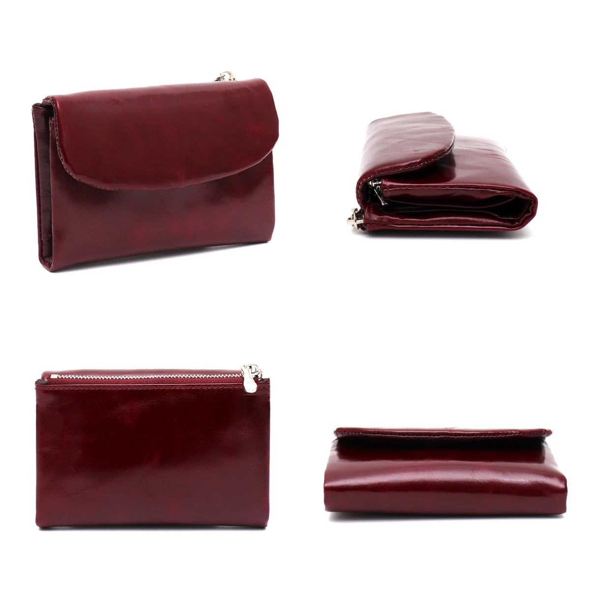 SC Women's Classic Oil Waxed Short Wallet Real Leather Minimalist Bifold Coin Purse Multi Slots Card Holder Portable Daily Use