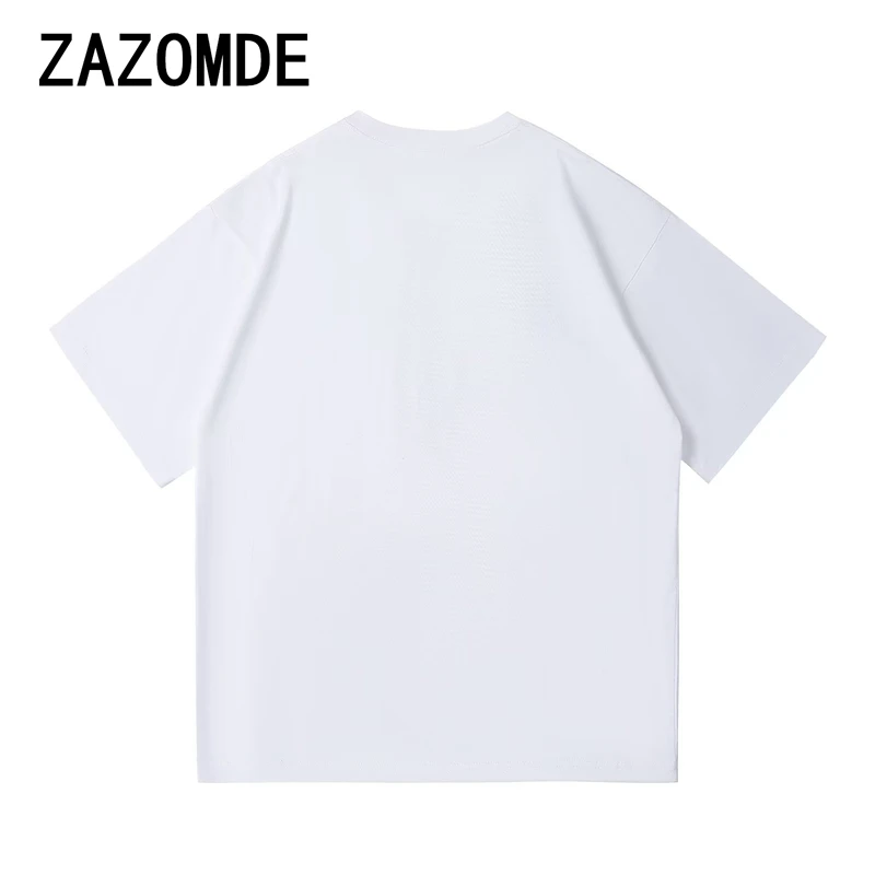 ZAZOMDE 100% Cotton Comb Round Neck Loose T-shirt Man 2024 Summer Dog Print Street Loose Short Sleeve T-shirt Men\'s 260G Top