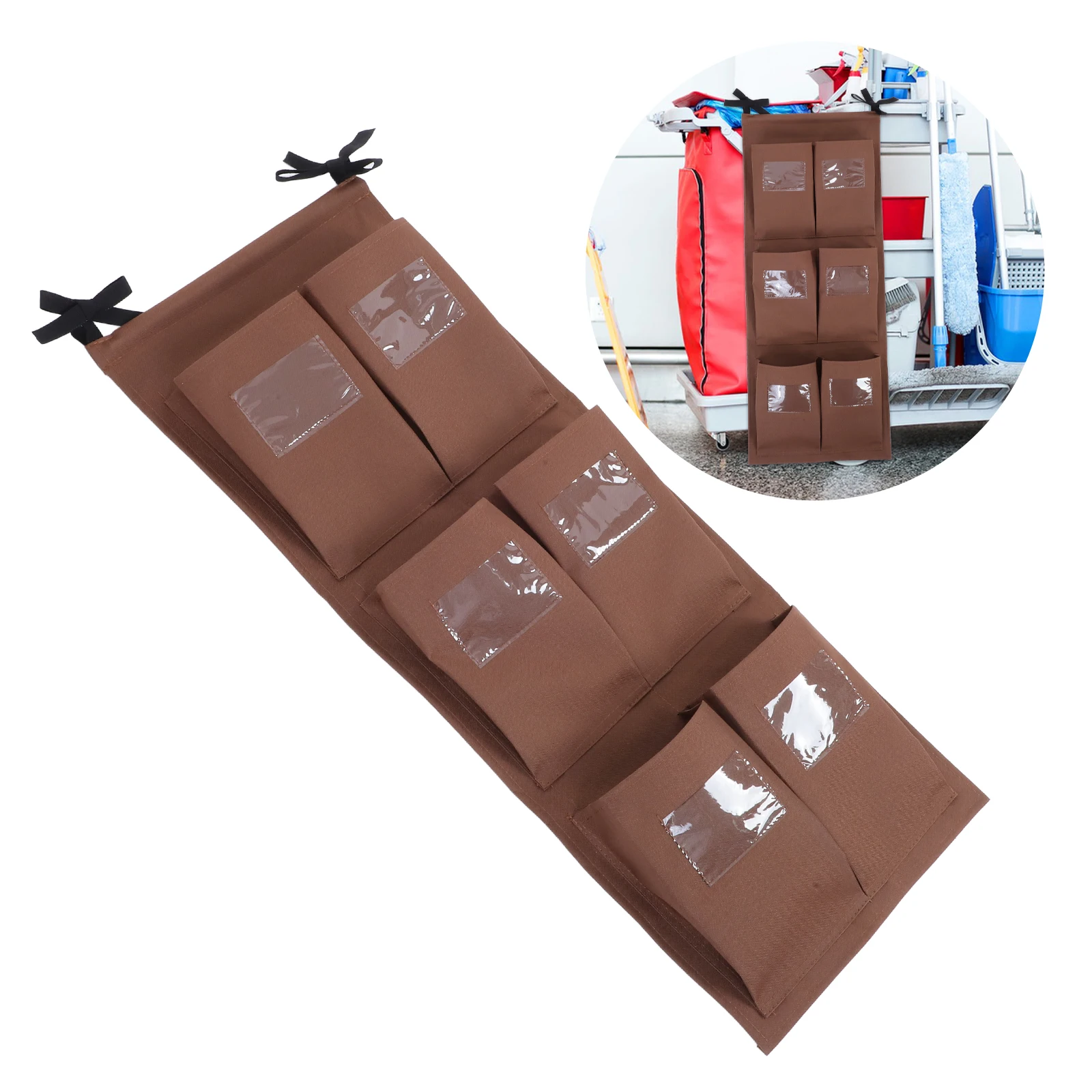 

Multifunctional Housekeeping Cart Organizer Large Capacity Cleaning Supply Bag Oxford Cloth Vertical Cloth Pockets Transparent
