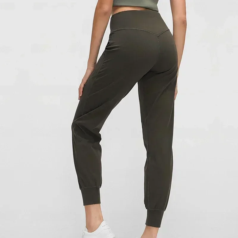 Lemon-Pantalon de jogging taille haute décontracté pour femme, jogging de sport, taille élastique, conçu pour se déplacer, fitness décontracté, yoga, fjl