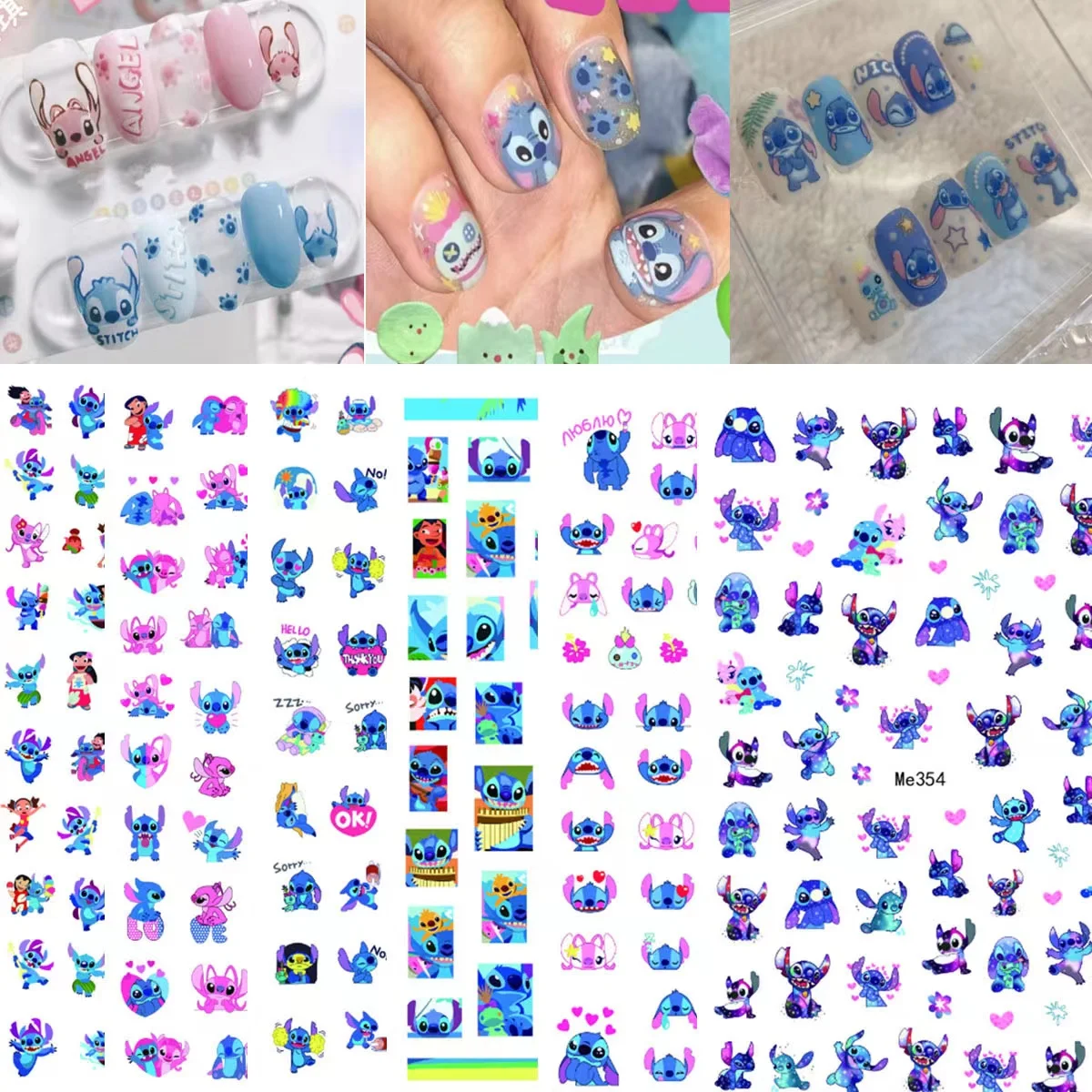 1PCS 3D Disney Stitch Nail Sticker Cartoon Animation Kawaii Blue Anime Nail Art Decorations DlY Self-adhesive Stickers For Nails