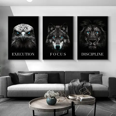 Black Animals Inspiration Poster Animal Eagle Lion Wolf Canvas Print And Poster Wall Art Painting For Living Room Home Decor