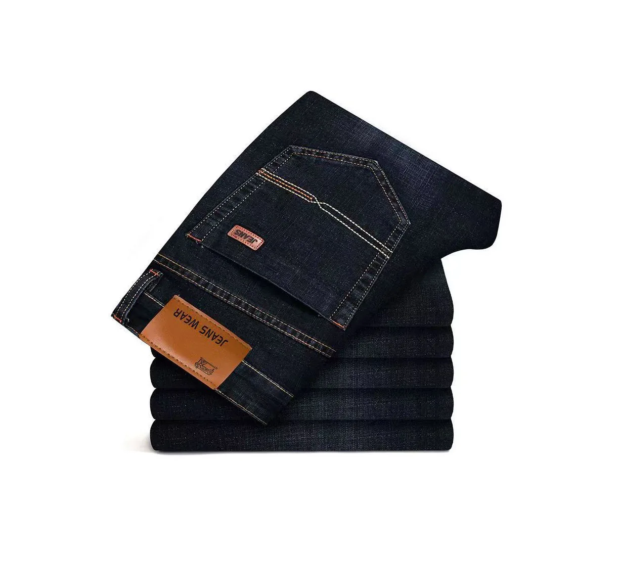

New business men's jeans, casual straight-leg stretch, fashionable and classic blue and black work jeans