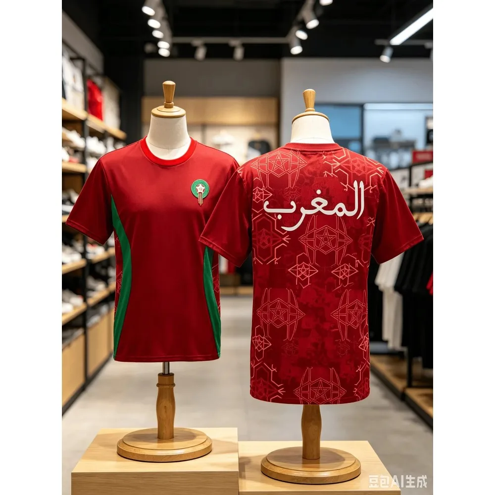 2026 Morocco Style Printed T-shirt Summer Breathable Quick Dry Outdoor Sports Football Jersey Short Sleeve Tops Men Women & Kids