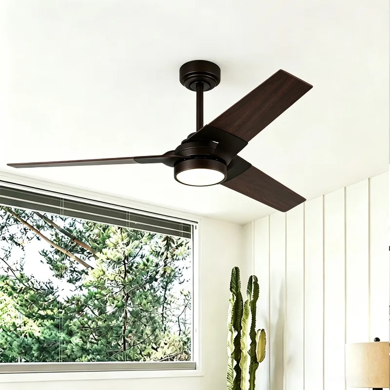 Retro Walnut Wood Grain Leaf Suspended Ceiling Fan Lights Antique Hanging Dining Living Room Large Wind Power Electric Fan Lamps