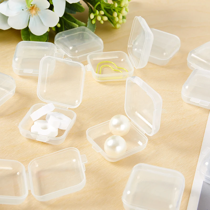 10Pcs Mini Plastic Storage Box Transparent Jewelry Storage Case Earrings Rings Finishing Boxes Small Items Container