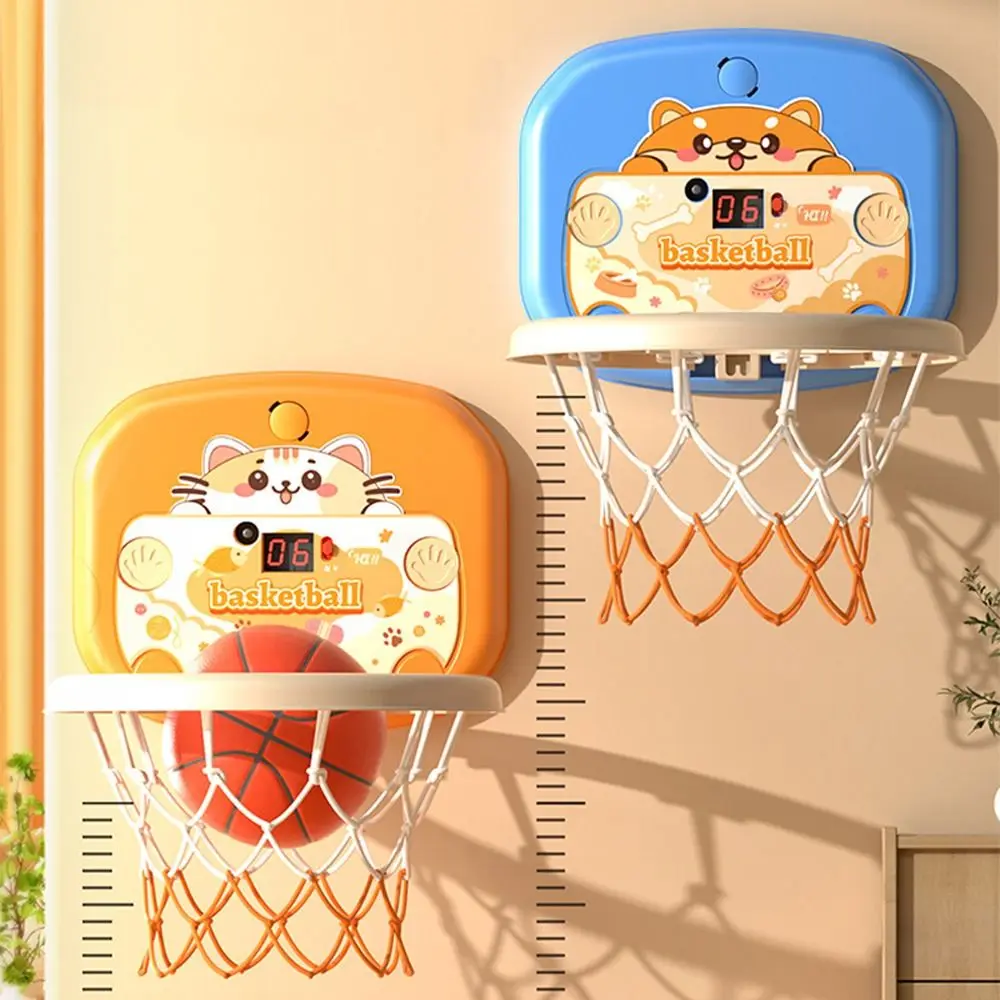 Faltbares Baby-Basketball-Spielzeug-Set, skortvolles Anzeigetafel, Cartoon-Tier, Kleinkind-Basketballkorb, aufblasbarer Ball