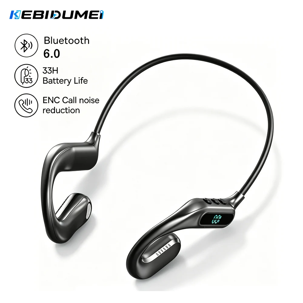 Наушники KEBIDUMEI Open Ear Bluetooth 6.0 с шейным ремешком, беспроводные TWS-наушники, спортивные HiFi-стереонаушники с шумоподавлением