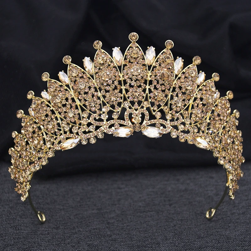 Champagne Rhinestones Tiaras and Crowns Princess Luxury Wedding Crown Bridal Headdress Party Birthday Hair Jewelry Gifts