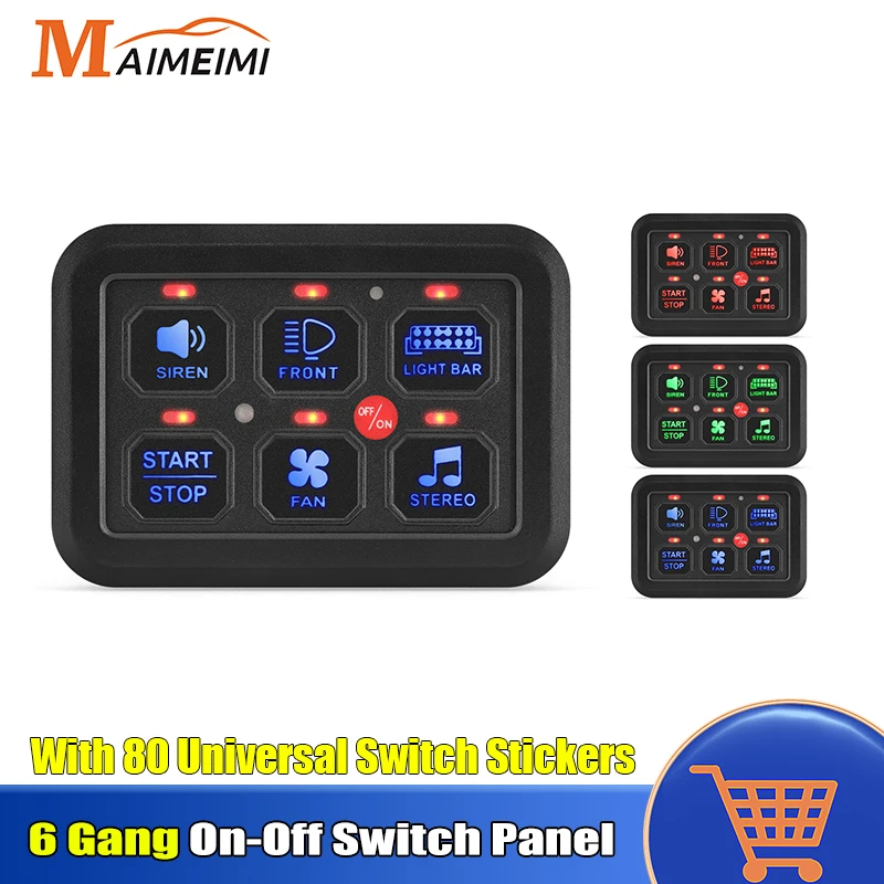 6 Gang Switch Panel 600W-1200W Circuit Control Relay Panel 12V 24V LED Switch Control Panel For Jeep Truck Boat UTV SUV Caravan