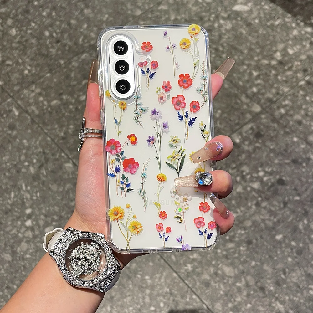 เคสกันกระแทกแบบใสลายดอกไม้เคลือบหรูหราสำหรับ Samsung A53 A54 A55 5G เคสโทรศัพท์ลายพิมพ์สีสันสดใส