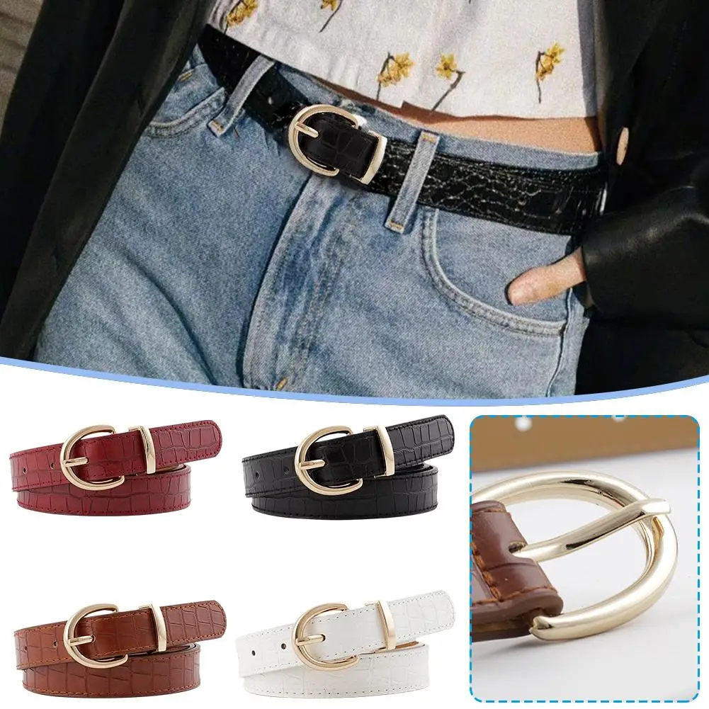 Women Slim Waist Alligator Pattern Gold Buckle Belt Elastic Skirt Buckle Needle Decoration Decoration Waist Jeans All-match X4Q3