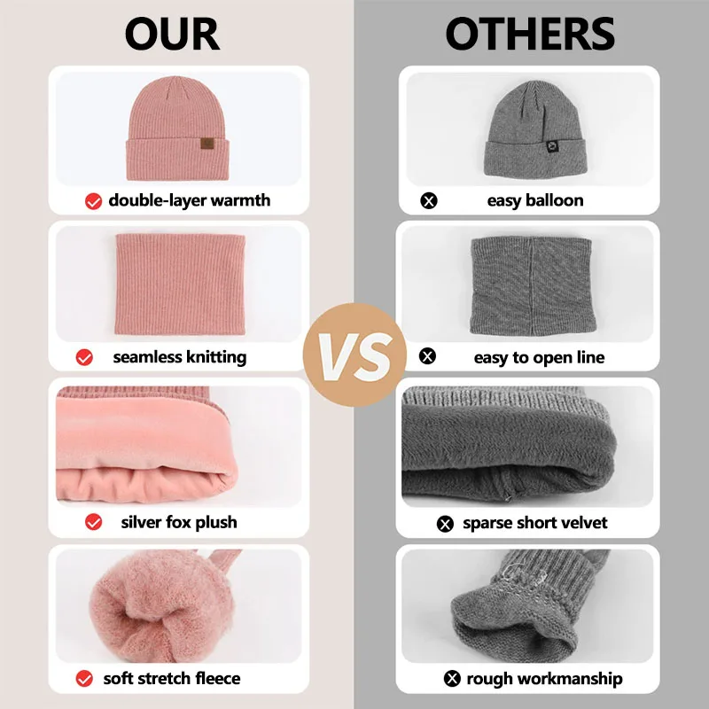 3 pezzi inverno caldo cappello a fagiolo guanti sciarpa cappello per unisex morbido spesso caldo cashmere lavorato a maglia set guanti touch screen attrezzatura da esterno