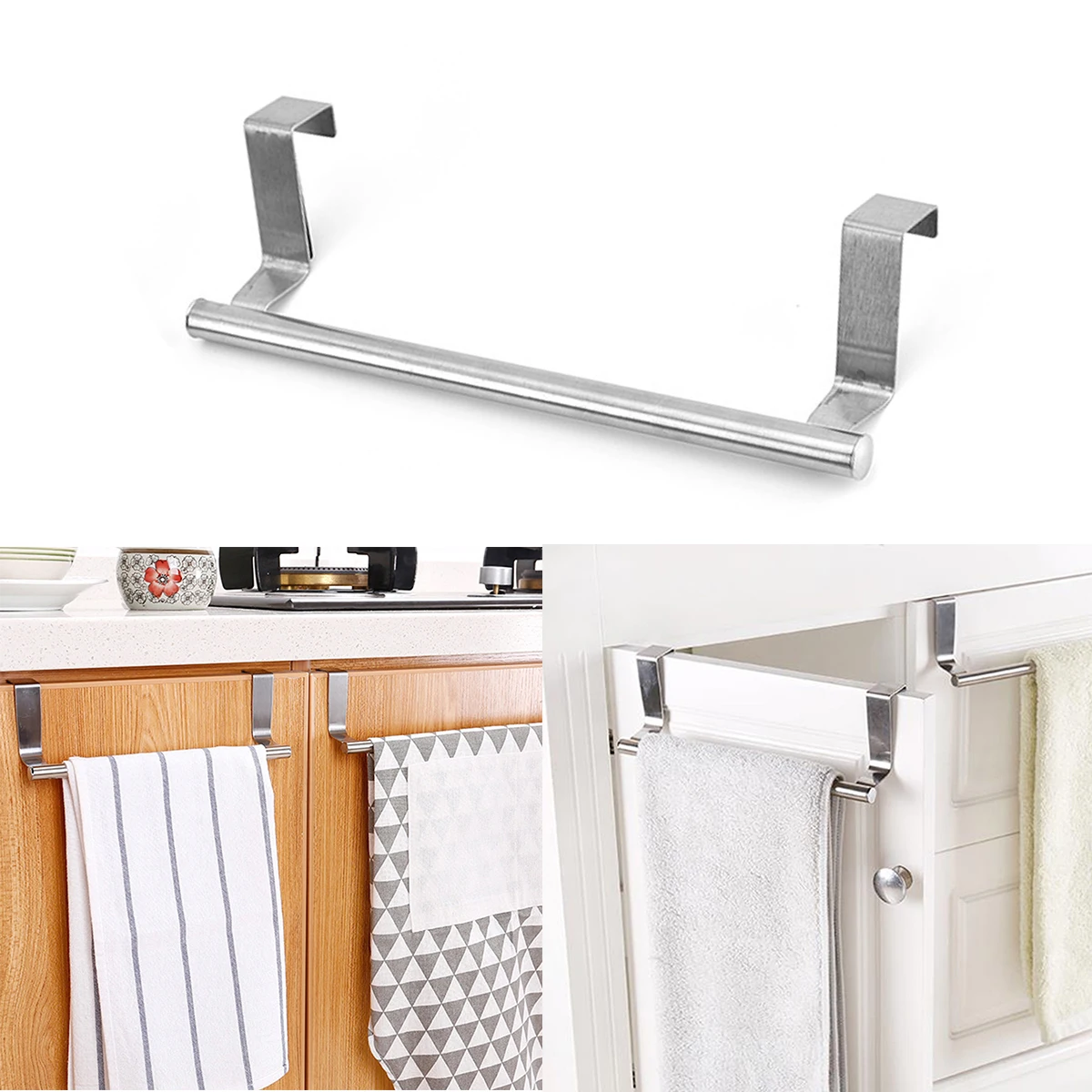 Over the Door Tea Towel Holder Short 23.7CM Hanging Stainless Steel Single Rod Cabinet Door Hanger Cabinet Hook Rail