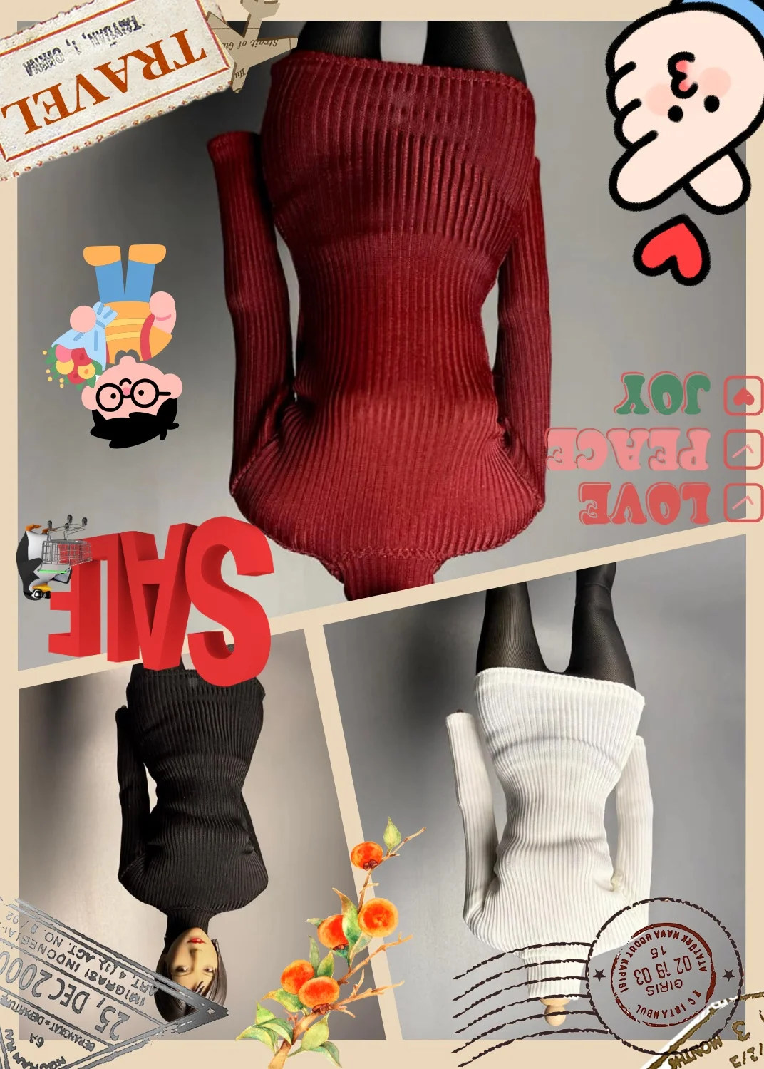 

1/6 Cosplay Ada Wong High Neck Knitted Sweater Base Shirt Perspective Silk Socks for 12inchs AT202 Female Action Figure Body