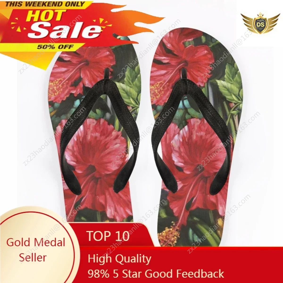 Summer Slippers For Women Men Outdoor Beach Wading Sandals Hawaiian Style Hibiscus Flower Home Anti-slip Flip Flops