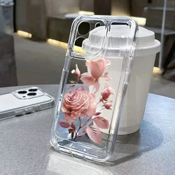 Romantic Red Rose Flowers Transparent Phone Cover For iPhone 15 Pro Max Cases iPhone 14 13 12 11 XS X XR 7 8 Plus 15 Soft Cover