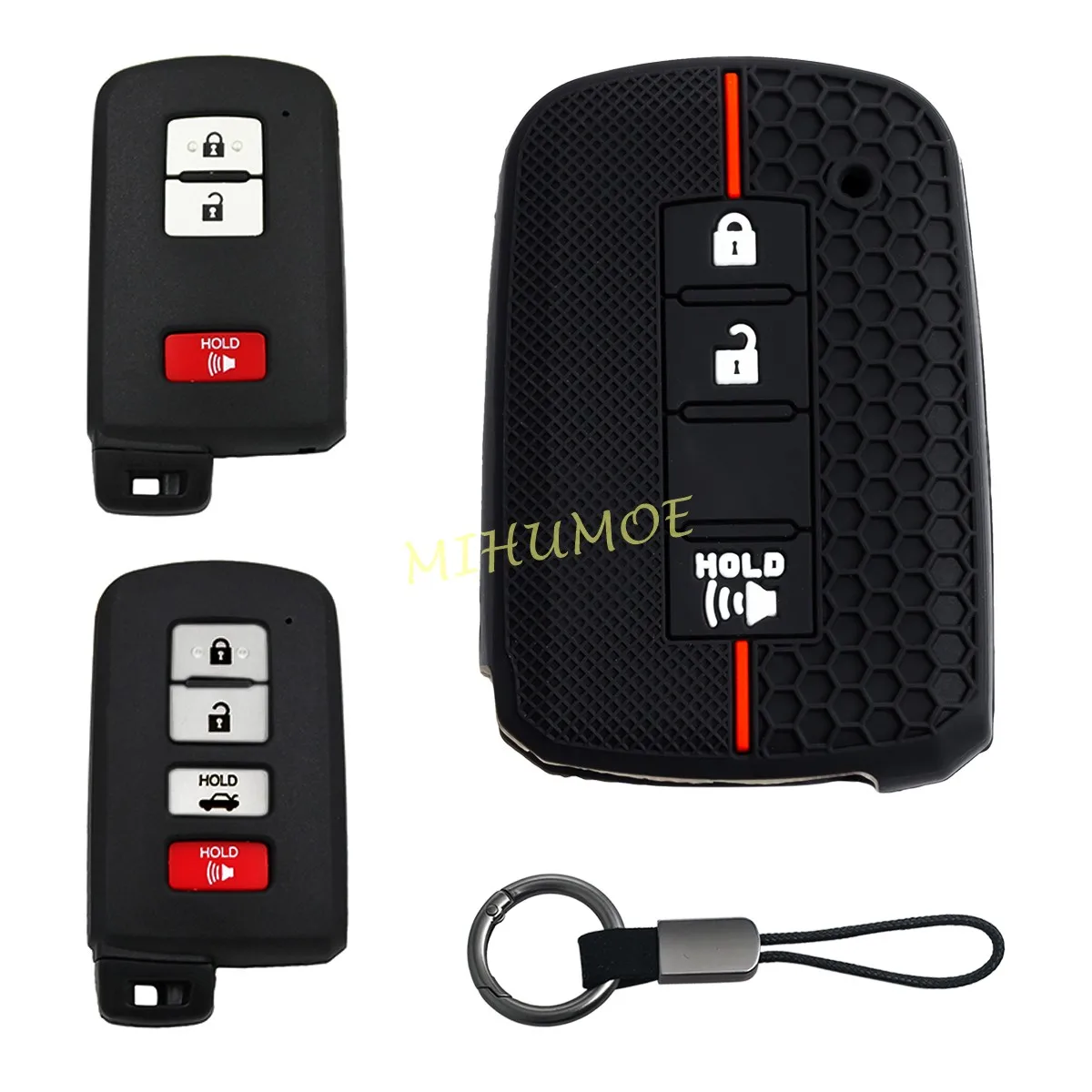 Silicone Car Key Fob Chain Case Cover For Toyota Highlander Kluger Sequoia LC200 Corolla RAV4 Avalon Camry Tacoma 4Runner Tundra