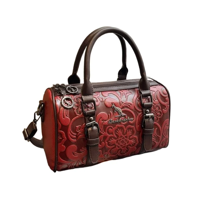High Sense 2026 New Embossed Fashion Handbag Middle-aged Ethnic Large-capacity Soft Leather Pretty Shoulder Mother Messenger Bag