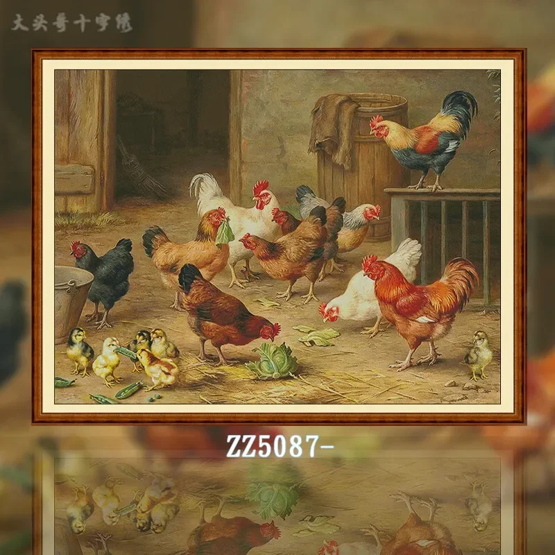 Stamped Cross Stitch Kit 14CT 16CT Pre Printed Canvas Cotton Thread Embroidery Needlework for Wall Decor[ZZ5087-Cuckoo Chicken]