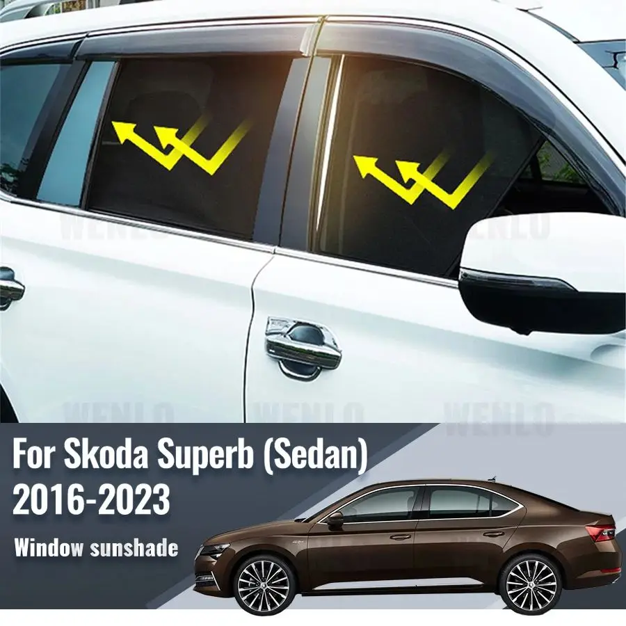 

For Skoda Superb Sedan 2016-2023 Side Window Sun Shade Visor Magnetic Car Sunshade Front Rear Windshield Frame Curtains Shield