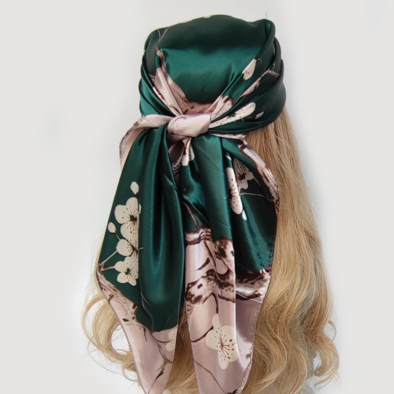 90*90CM Kerchief Fashion Print Satin Silk Scarves Popular Colour Square Shawls Luxury Sunscreen New Headcloth foulard muffler