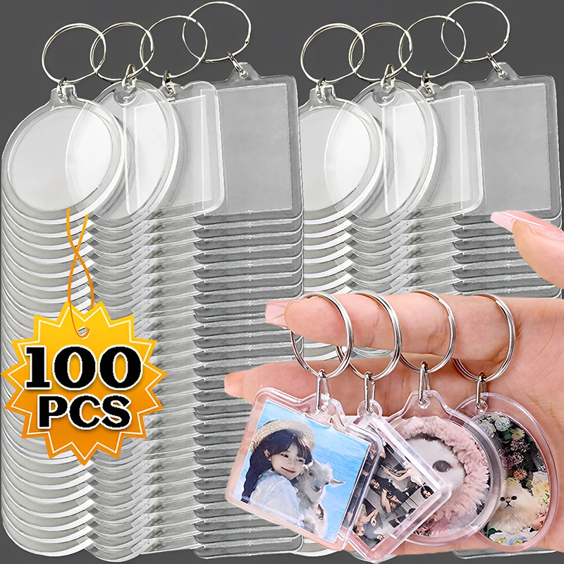 1/100pcs Transparent Photo Frame Keychain Creative Acrylic Couple DIY Photoes Storage Boxes Split Type Keyring Friendship Gifts