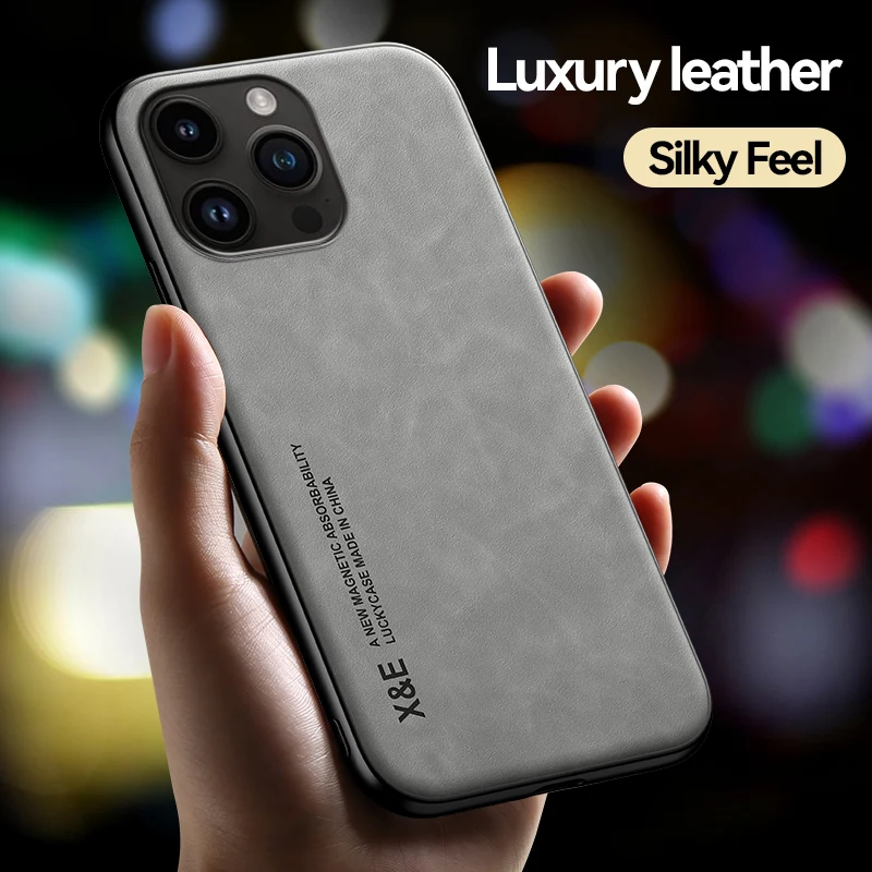 Luxury Leather Case For iPhone 11 12 13 14 Pro Max Mini XR XS Max 8 7 Plus SE 2020 14Pro Cover With Metal Plate Support Car Hold