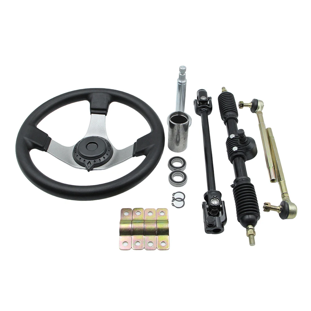 

Переднее рулевое колесо Go Kart в сборе 420 мм/16,5 дюйма, зубчатая рейка, регулируемый вал, комплект рулевой тяги для Go Cart Golf UTV Buggy ATV